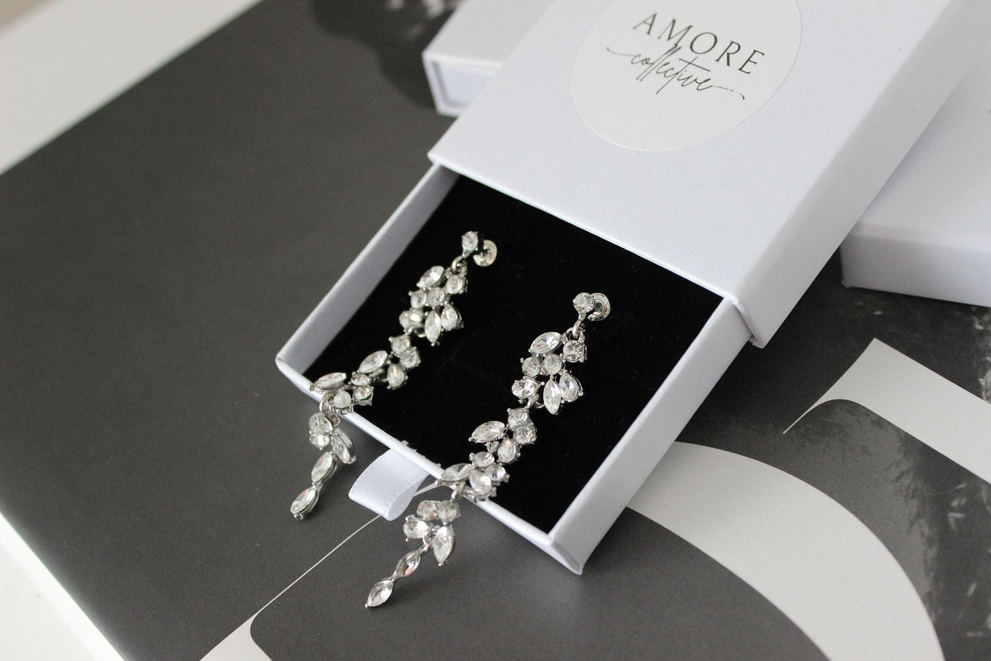 Carissa silver drop bridal earrings