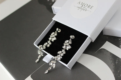 Carissa silver drop bridal earrings