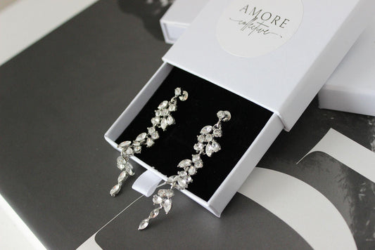 Carissa silver drop bridal earrings
