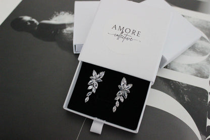 Celeste Crystal Silver Earrings in jewellery box