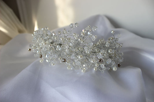 Charlotte crystal and pearl bridal headband