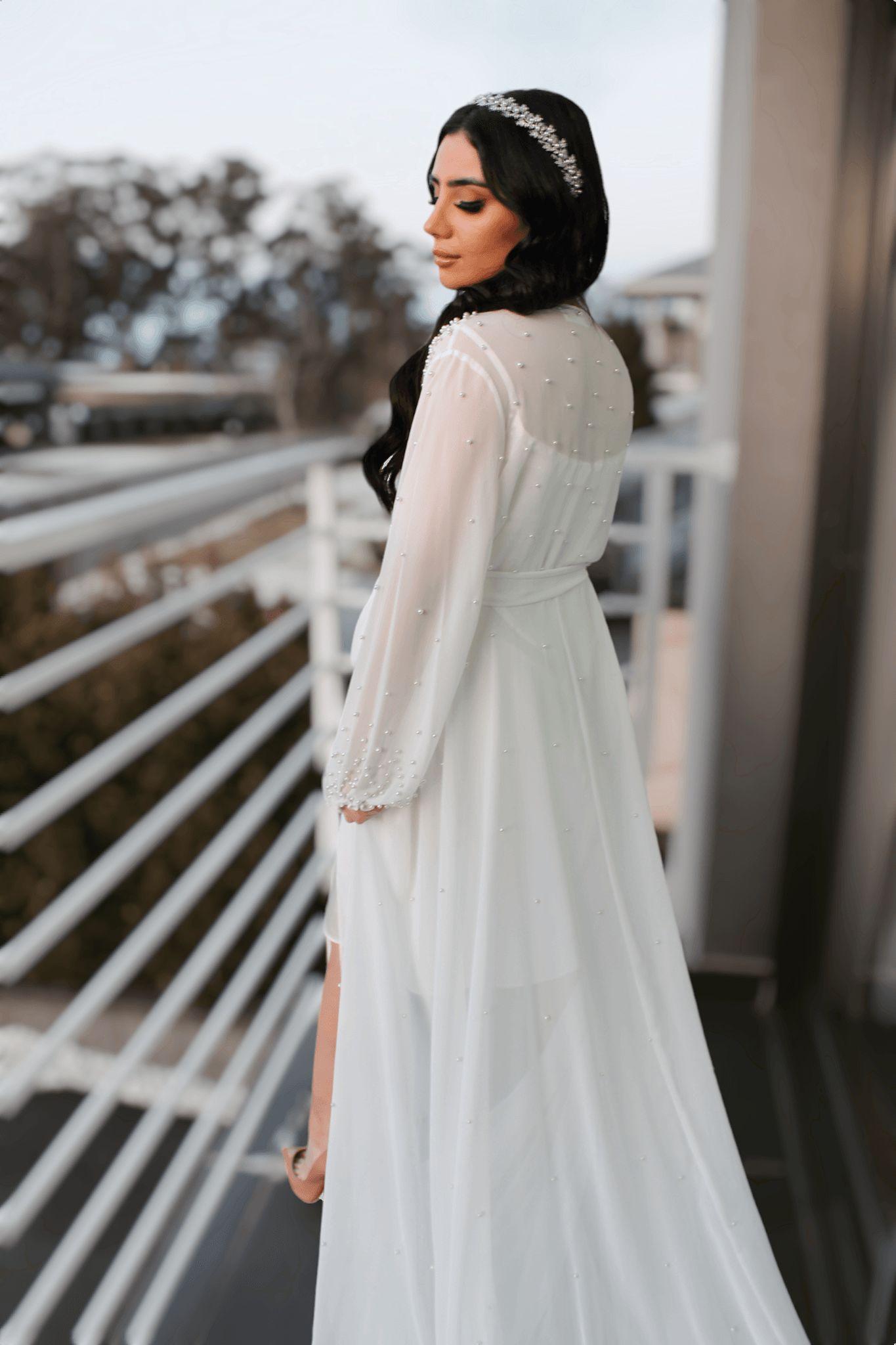"SOFIA" Chiffon Pearl Bridal Robe