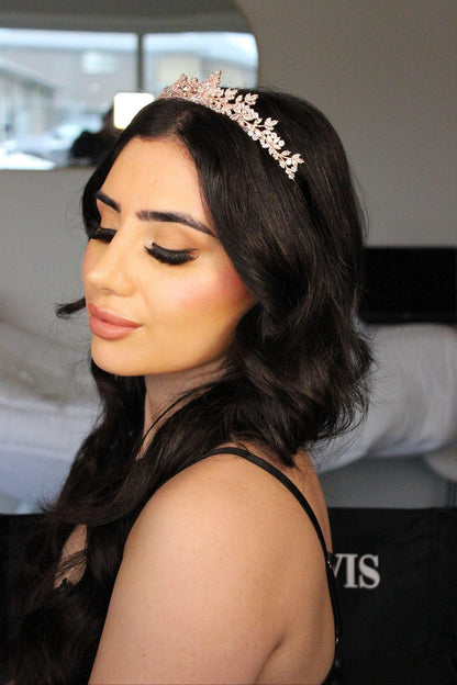 dana rose gold bridal tiara worn by bride