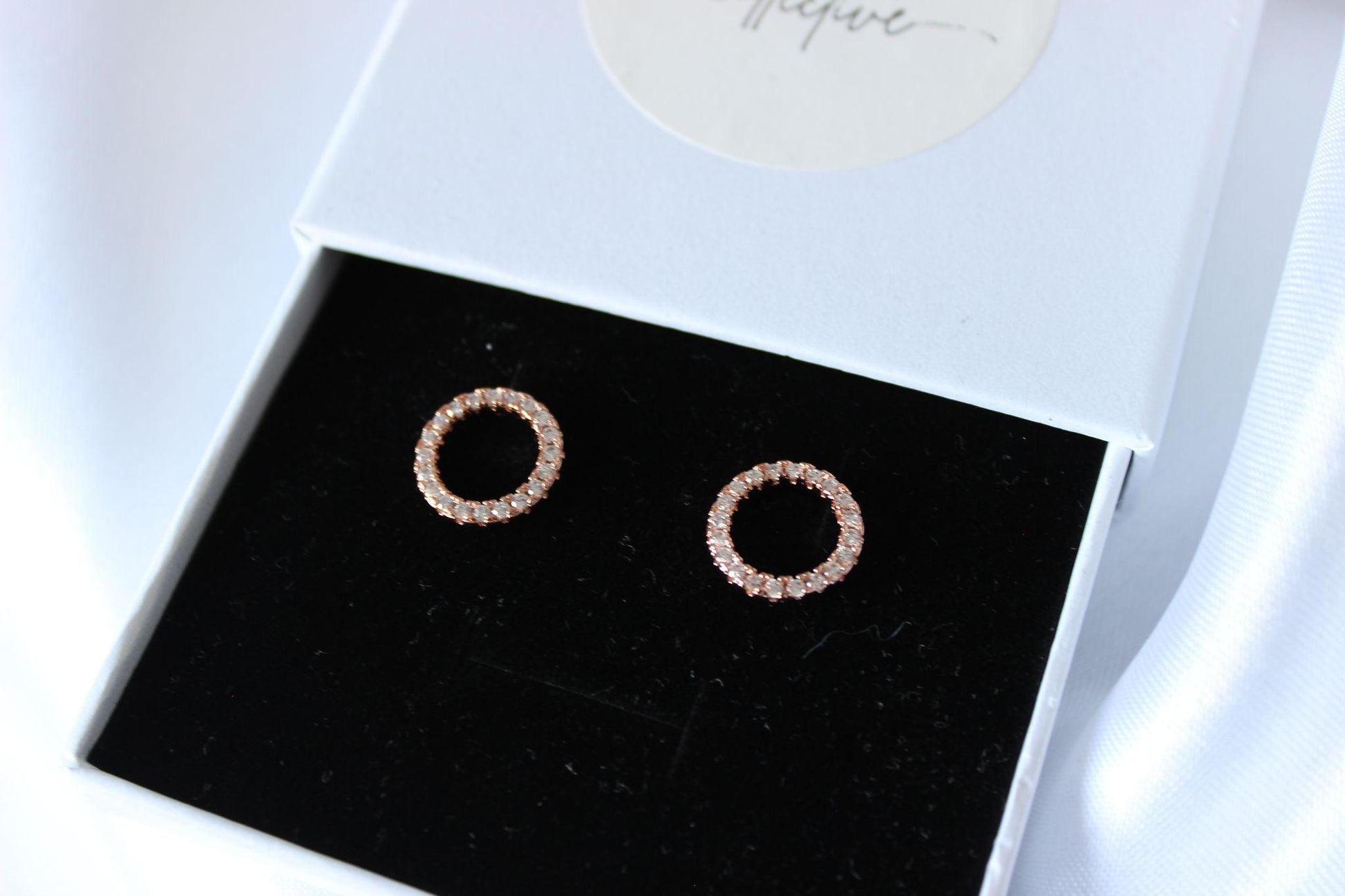 Darla rose gold stud earrings in jewellery box