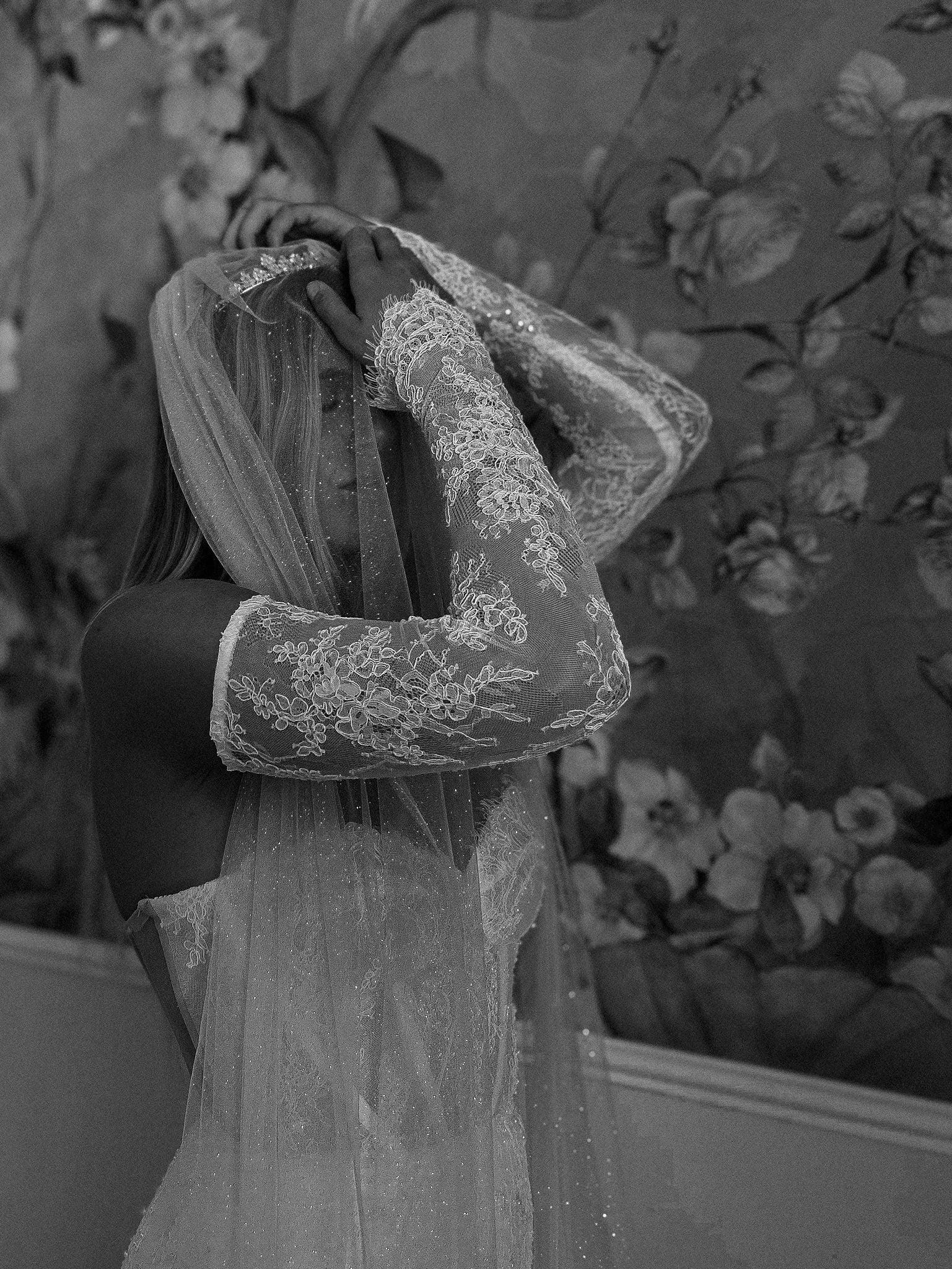 Bride Wearing Rose Gold Bridal Tiara