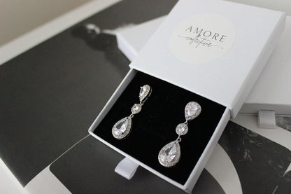 double pear drop earrings silver