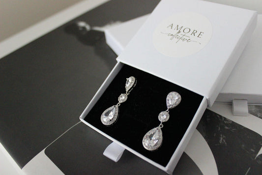 double pear drop earrings silver