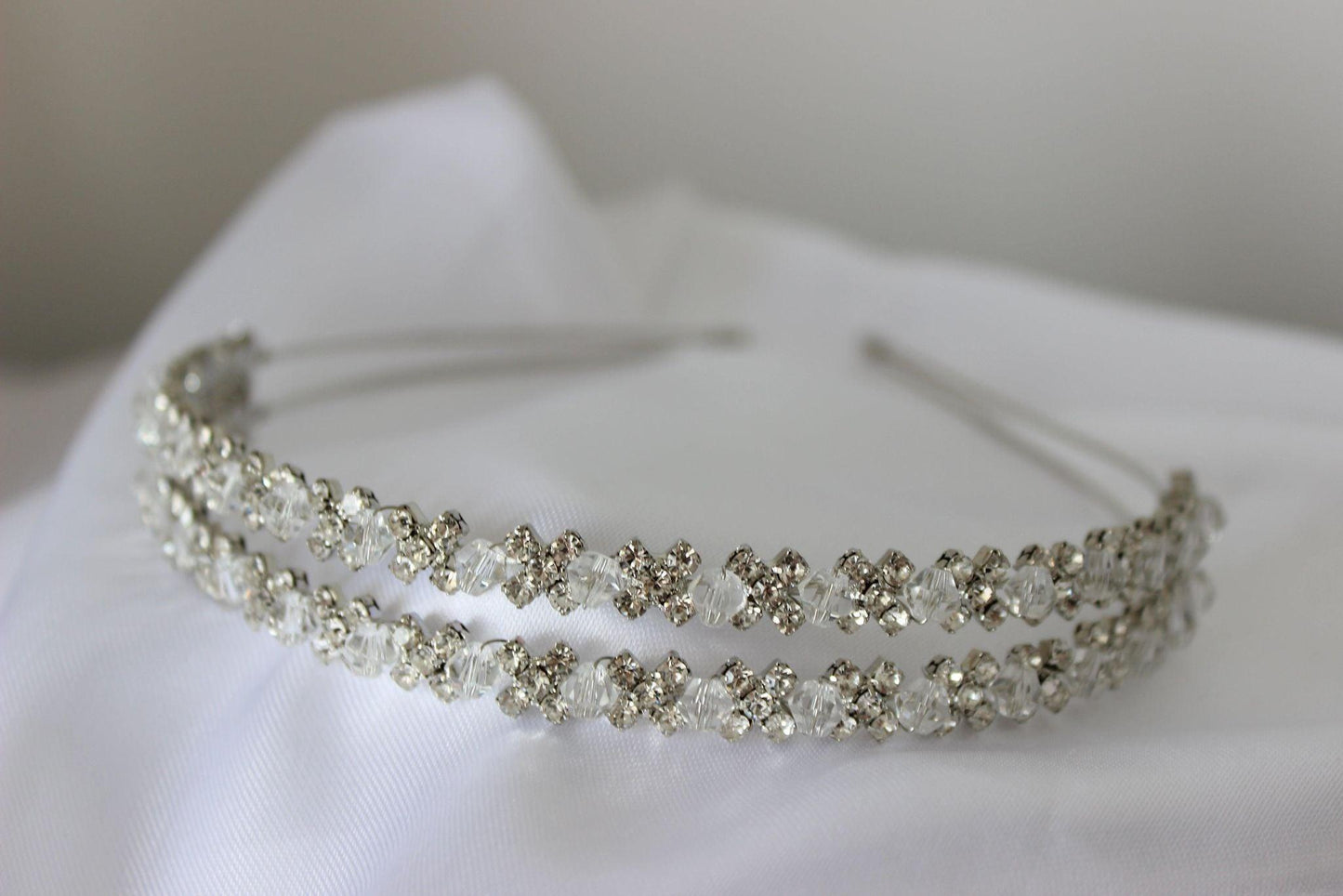 Double Row Silver Flower Girl Headband