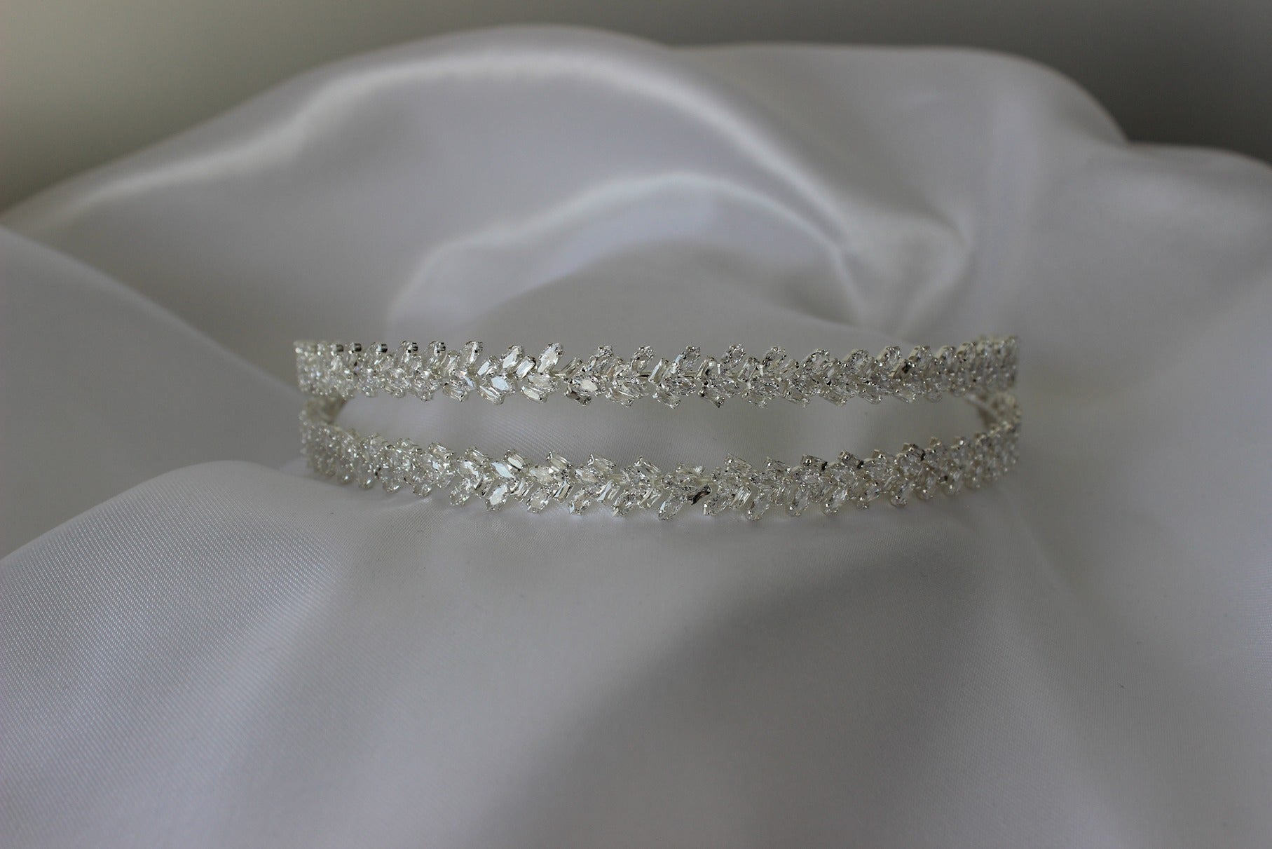 double row silver bridal headband