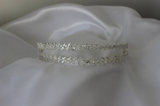 double row silver bridal headband