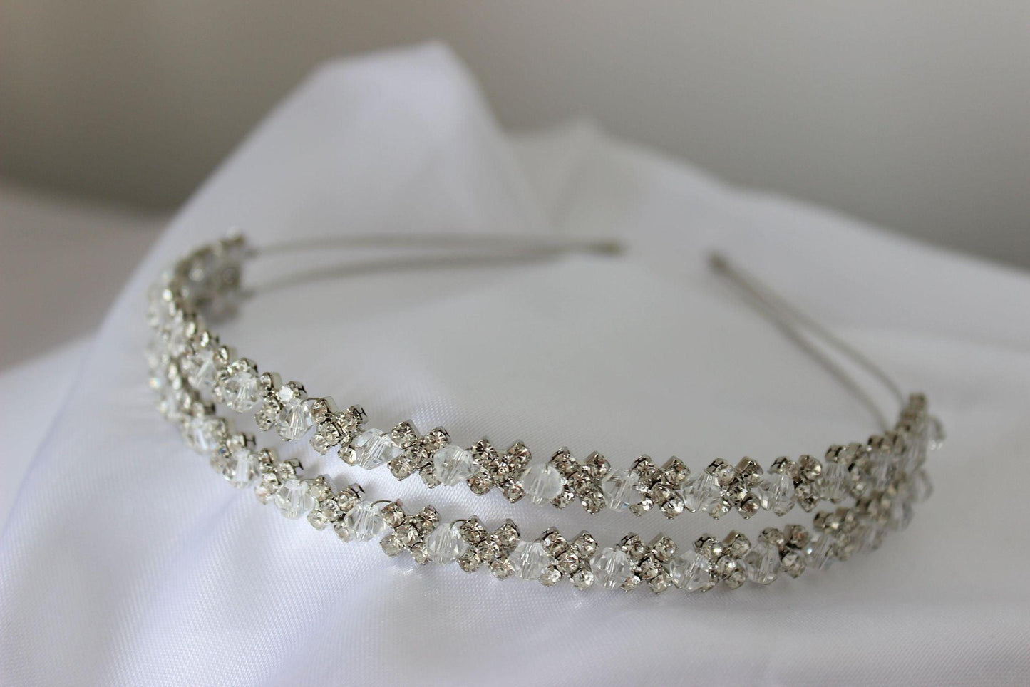 Double Row Silver Flower Girl Headband