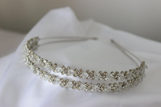 Double Row Silver Flower Girl Headband
