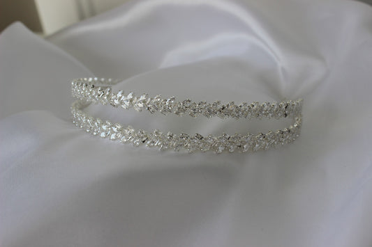 double row silver bridal headband