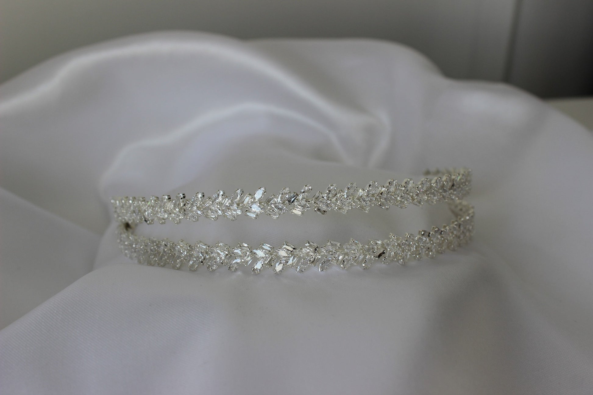 double row silver bridal headband