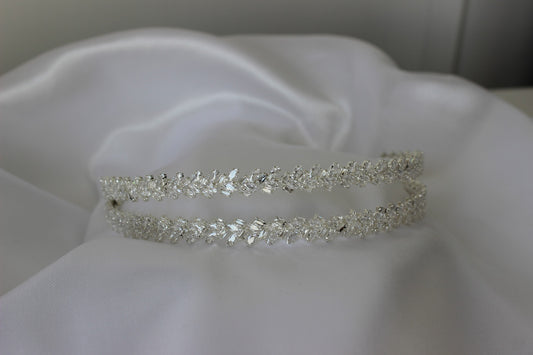 double row silver bridal headband