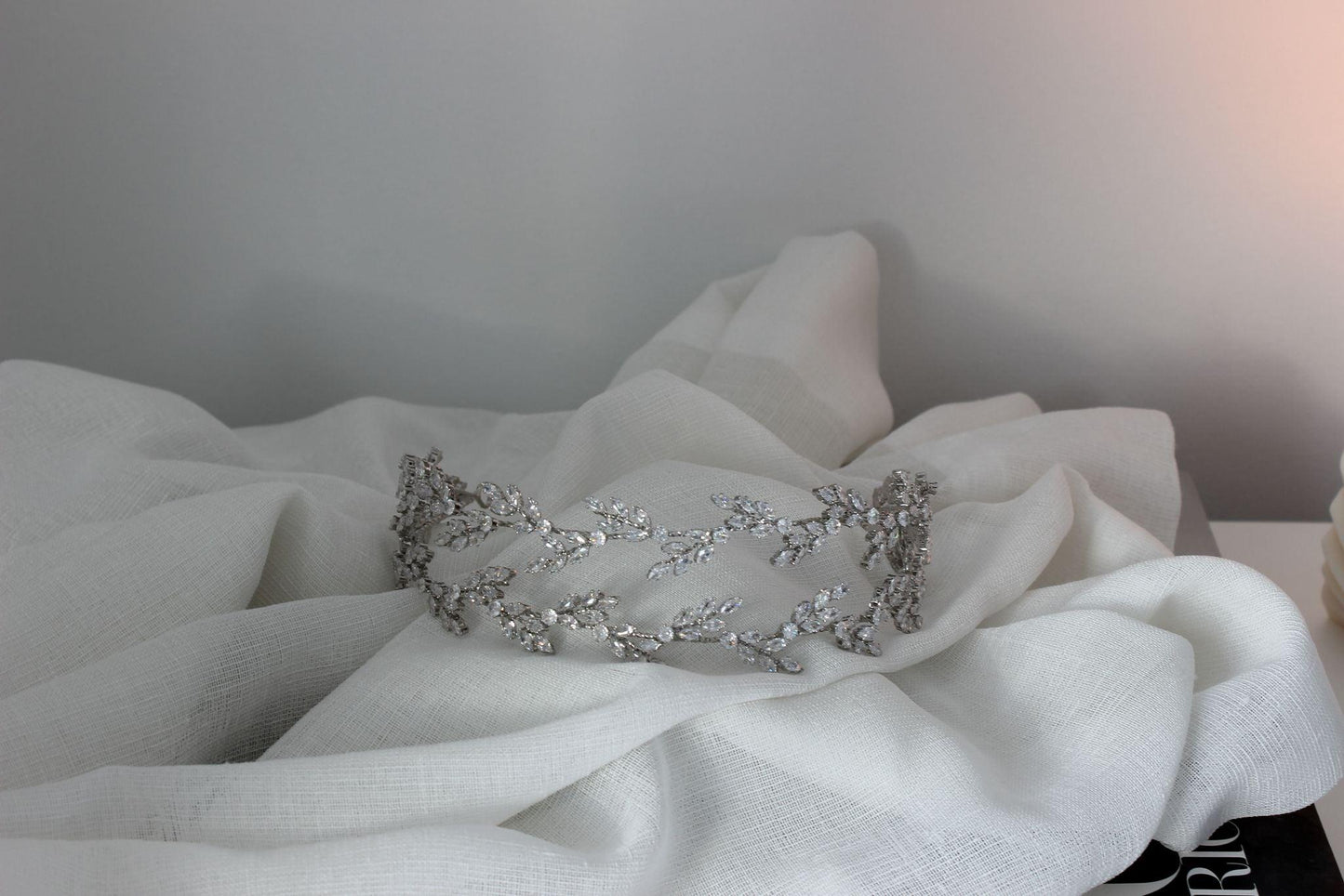 Eden silver bridal headpiece with crystal branch detailing