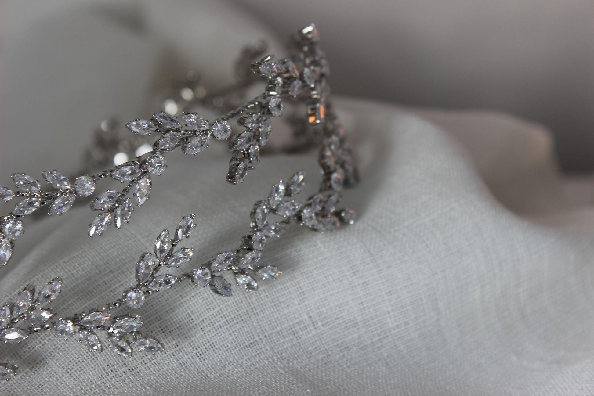 Eden silver bridal headpiece with crystal branch detailing
