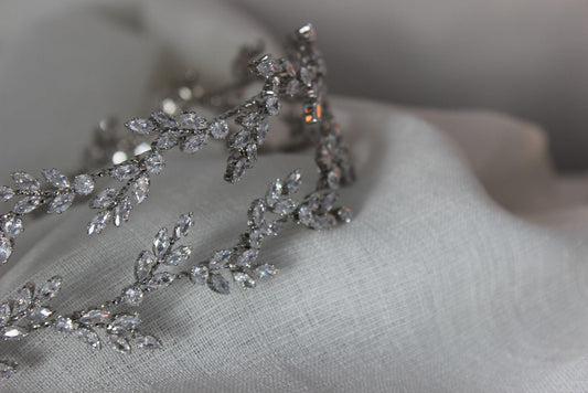 Eden silver bridal headpiece with crystal branch detailing