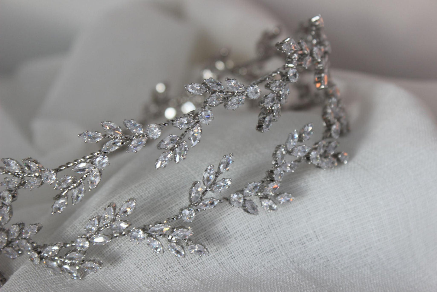 Eden silver bridal headpiece with crystal branch detailing