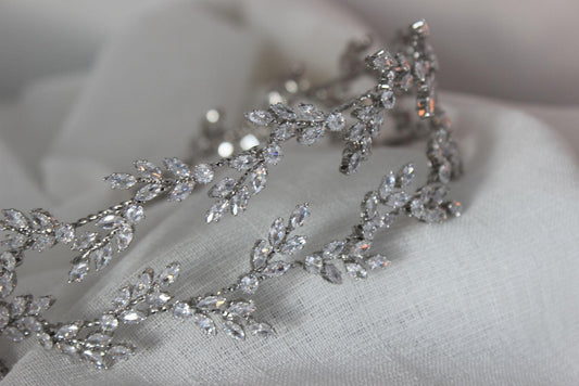 Eden silver bridal headpiece with crystal branch detailing