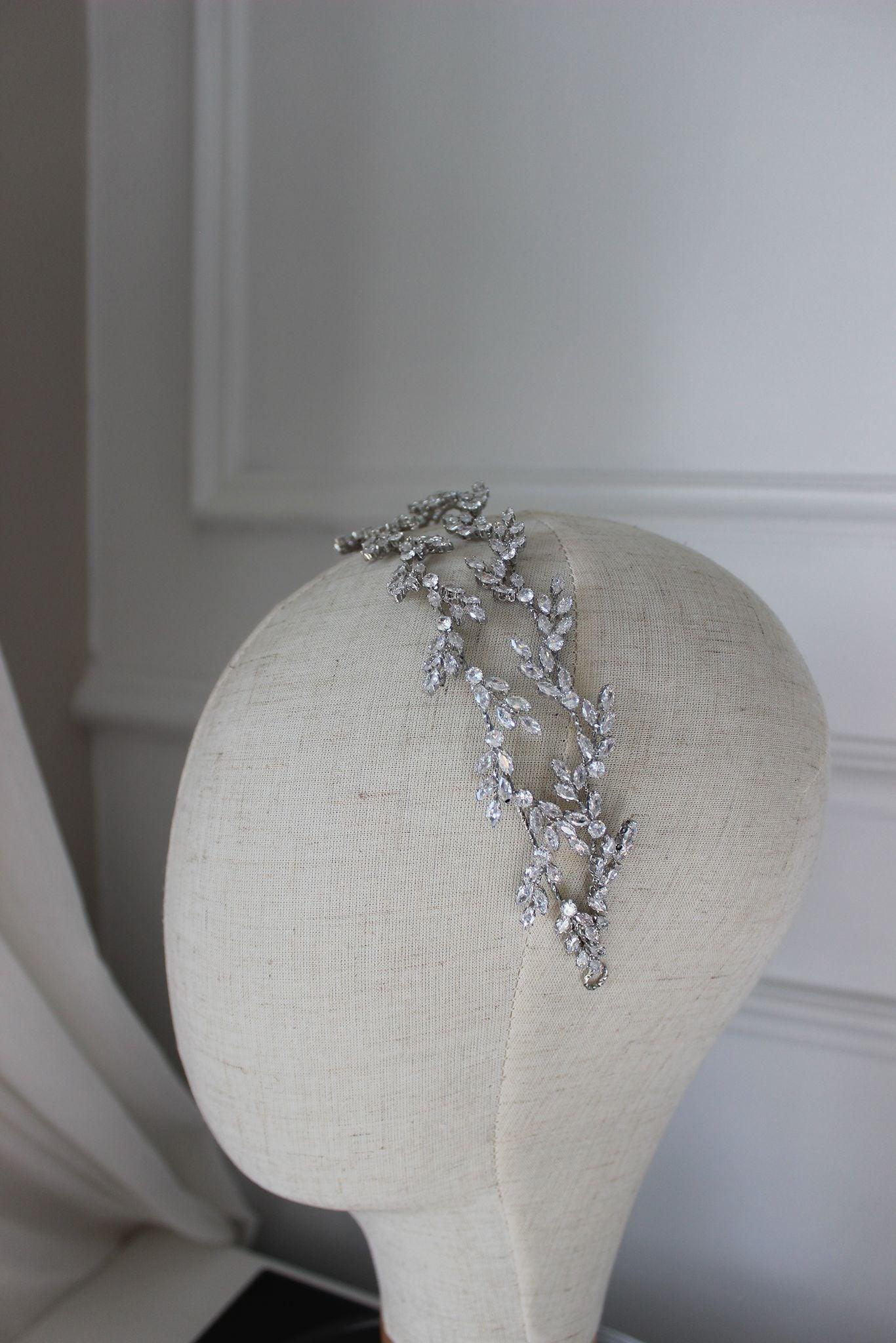 Eden silver bridal headpiece with crystal branch detailing