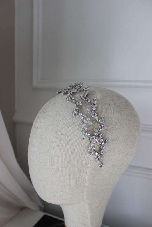 Eden silver bridal headpiece with crystal branch detailing