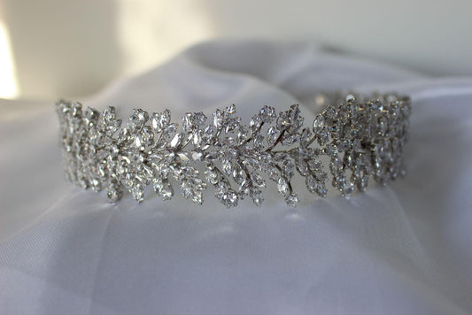 Elena silver crystal bridal headband