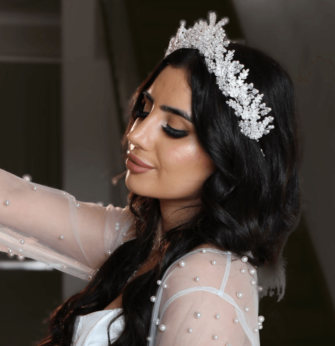 elira bridal crown on bride selfie