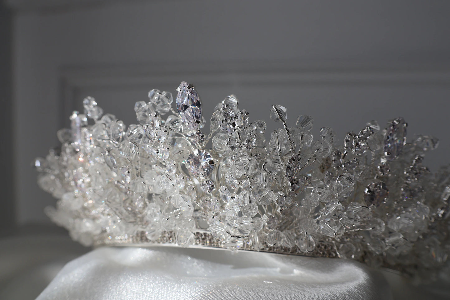 Elysia large silver bridal crown with crystal detailing