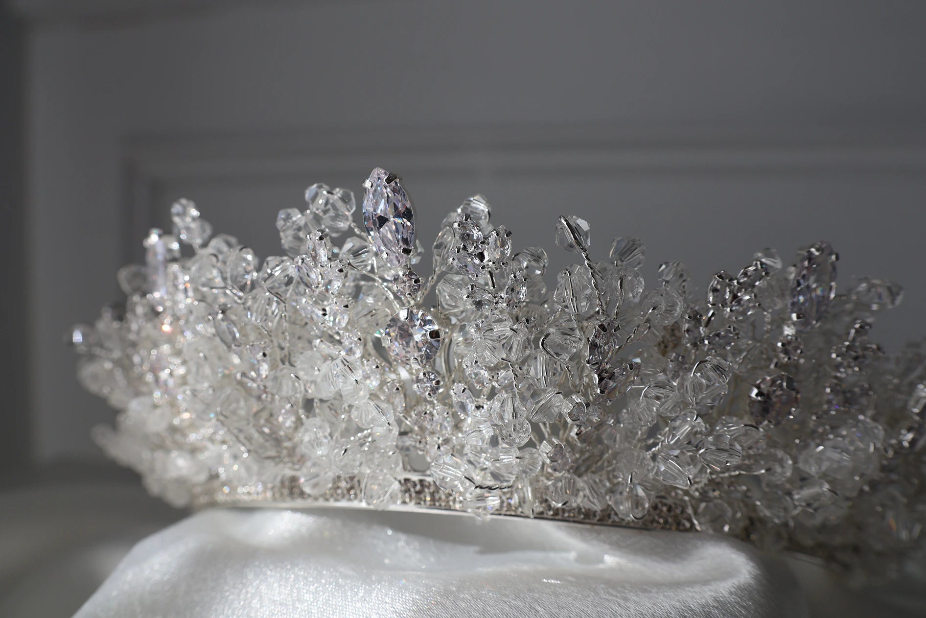 Elysia large silver bridal crown with crystal detailing