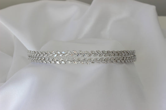Silver bridal headband with two rows
