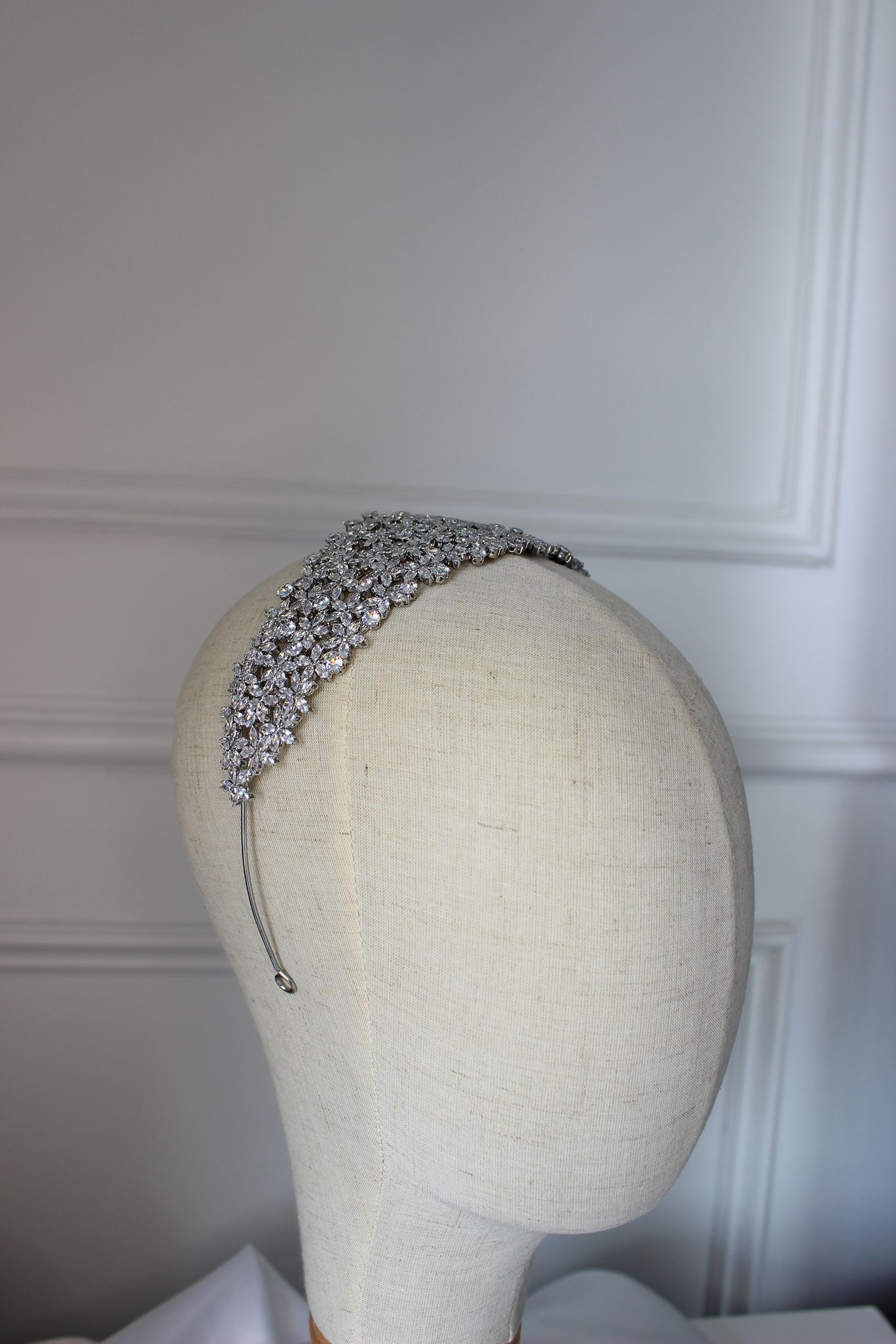 flat floral silver wedding headband