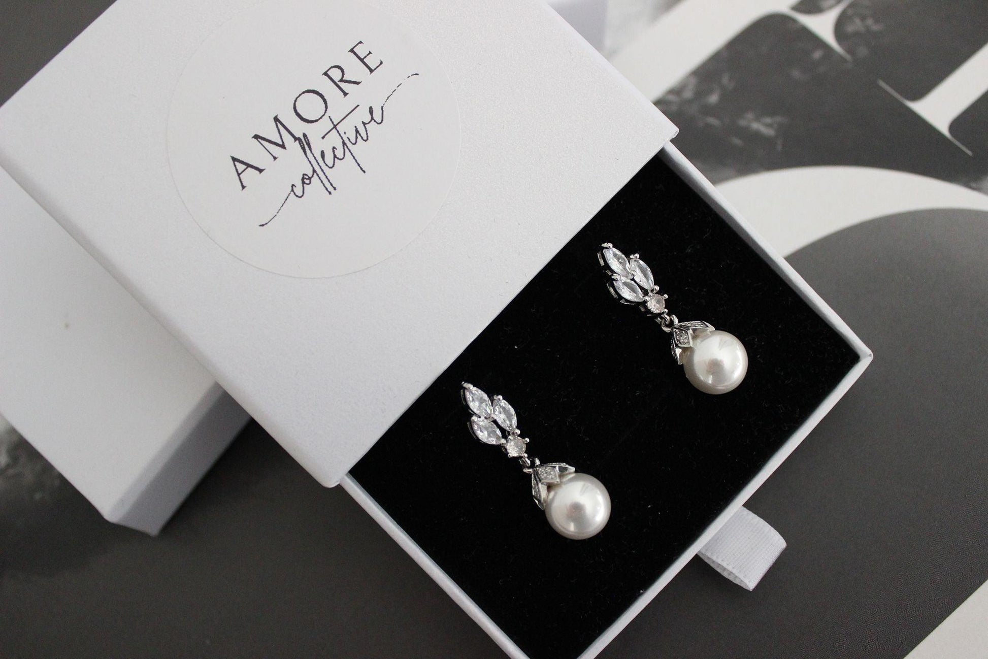 Flora pearl drop crystal silver earrings