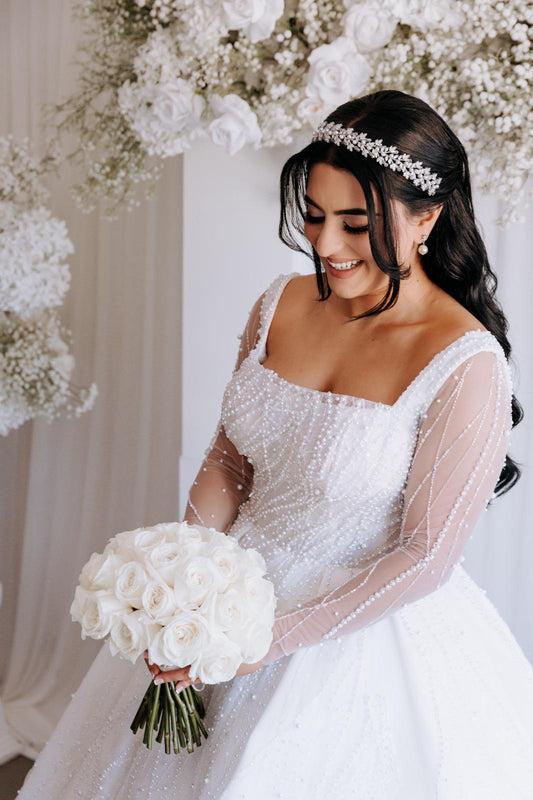 Gemma crystal & pearl silver bridal headband