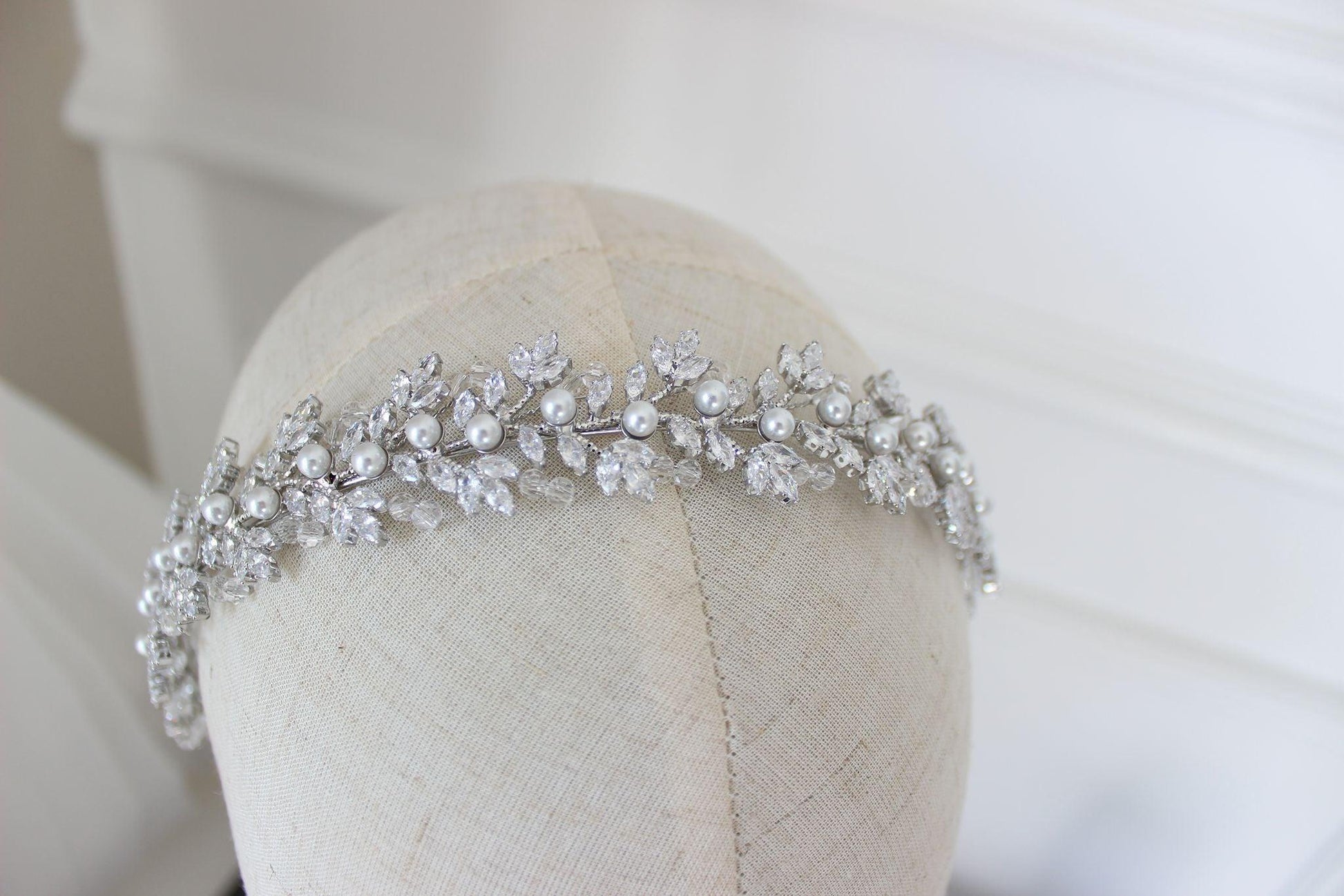 Gemma crystal & pearl silver bridal headband