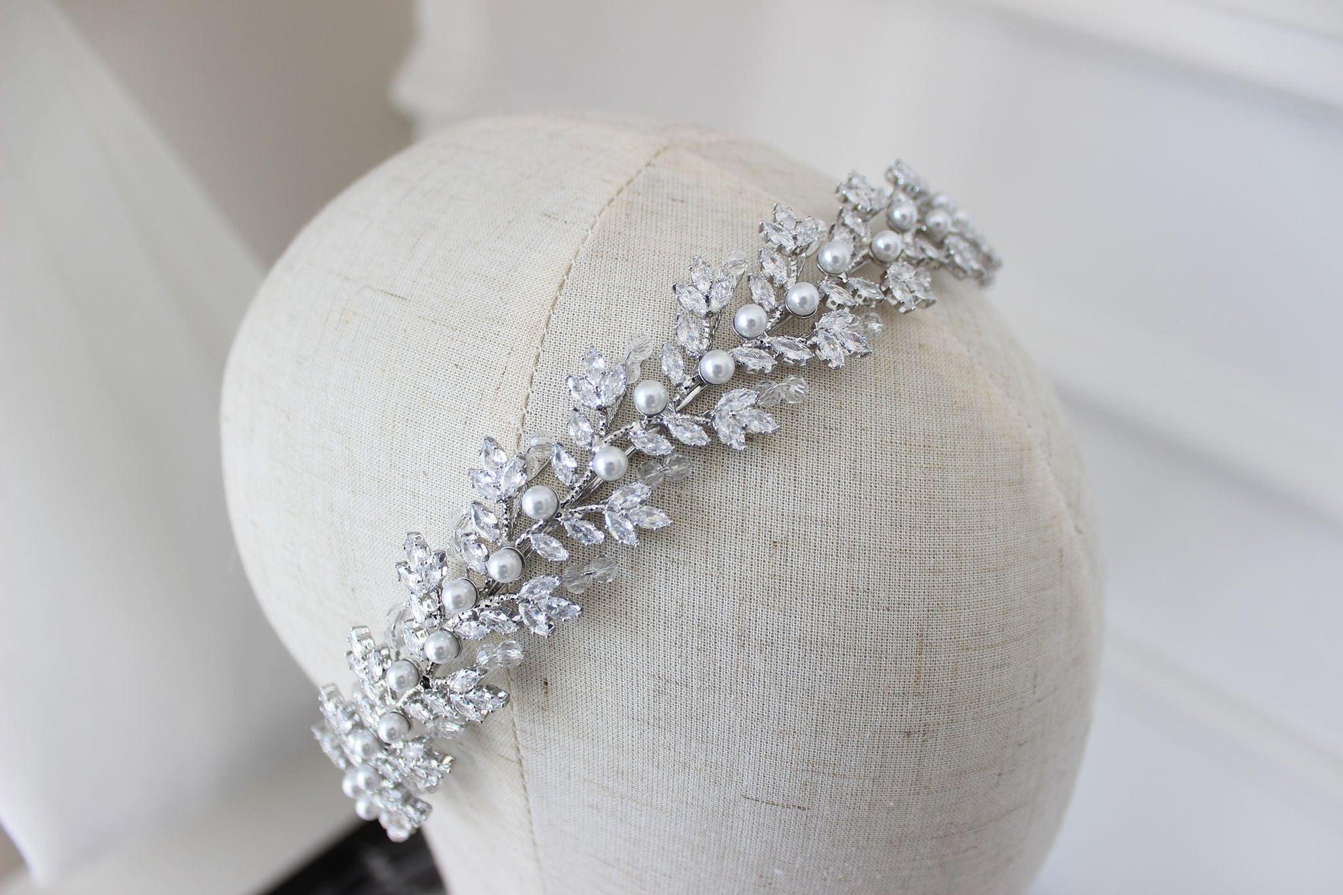 Gemma crystal & pearl silver bridal headband
