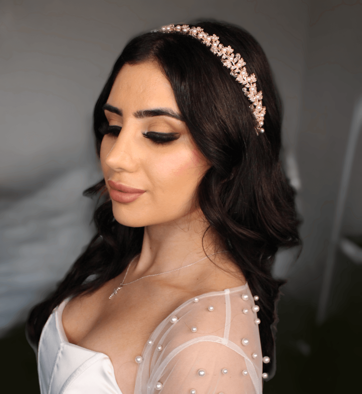 Gemma pearl & crystal rose gold bridal headband