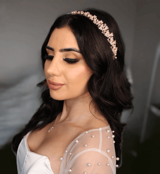 Gemma pearl & crystal rose gold bridal headband