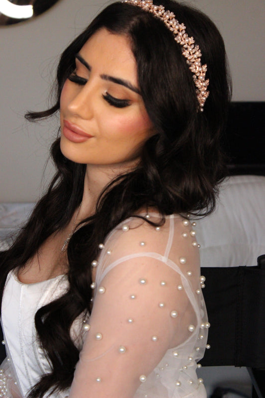 Gemma pearl & crystal rose gold bridal headband