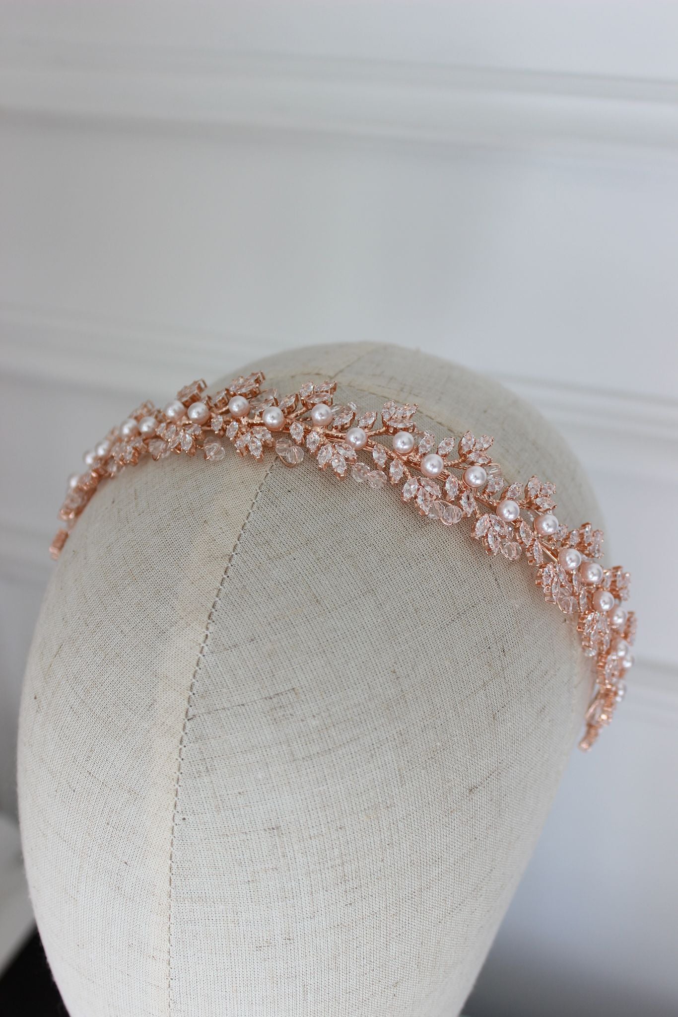 Gemma pearl & crystal rose gold bridal headband