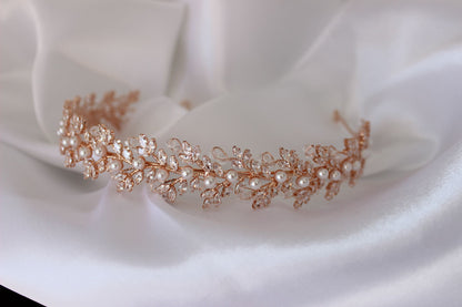 Gemma pearl & crystal rose gold bridal headband