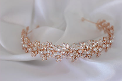 Gemma pearl & crystal rose gold bridal headband