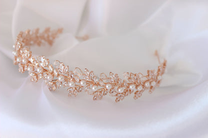 Gemma pearl & crystal rose gold bridal headband