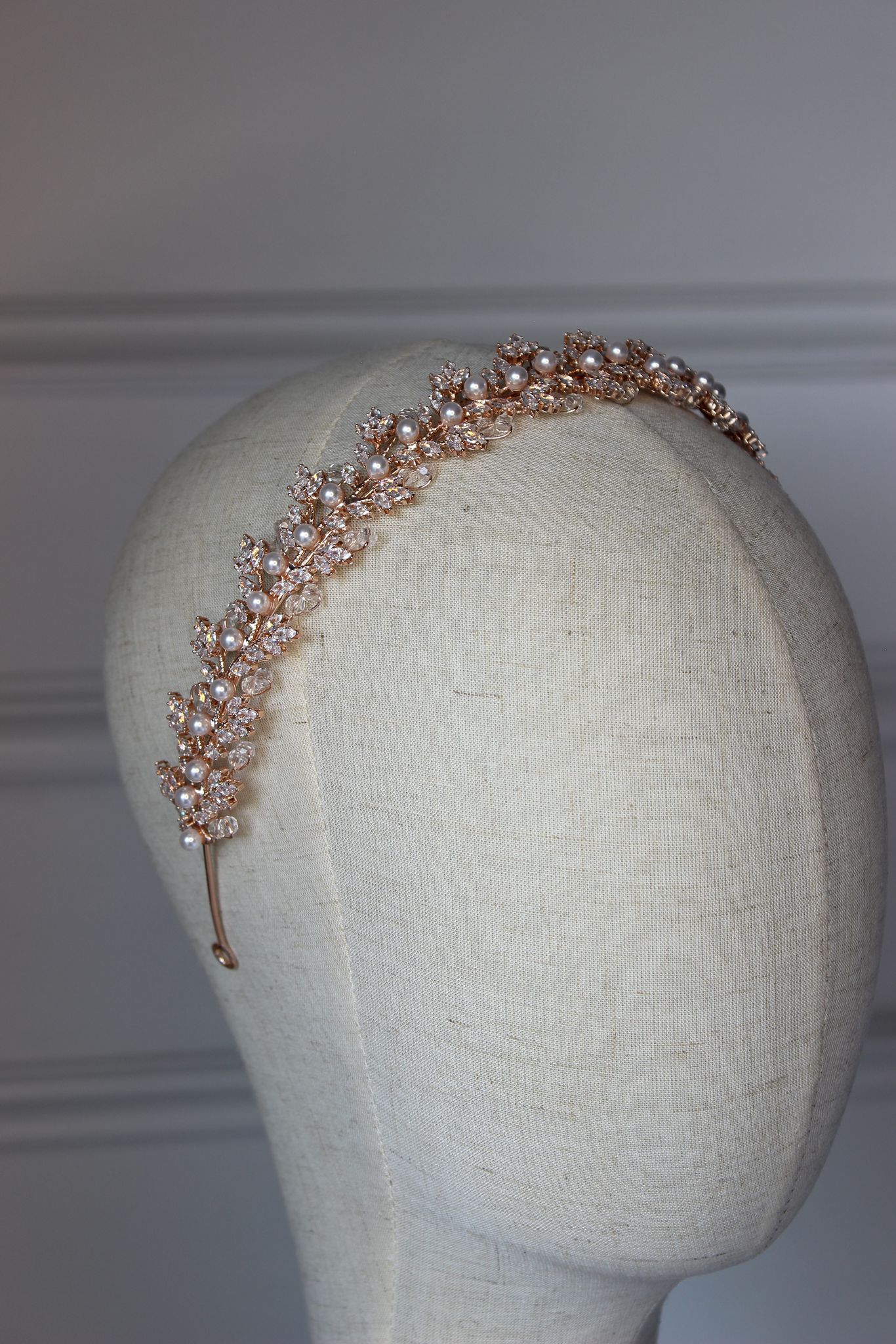 Gemma pearl & crystal rose gold bridal headband