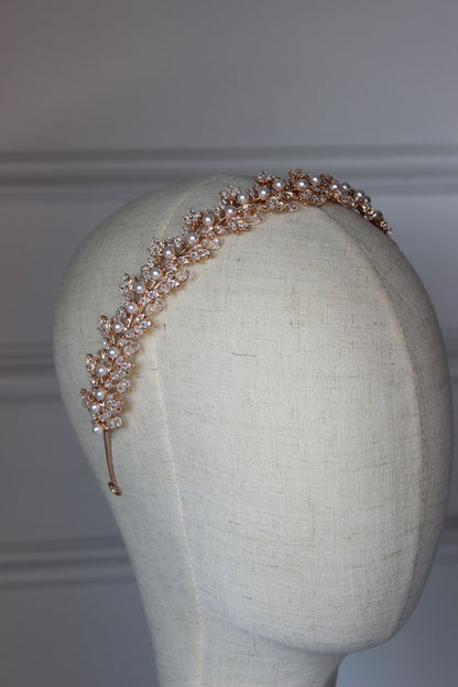 Gemma pearl & crystal rose gold bridal headband