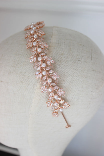 Gemma pearl & crystal rose gold bridal headband