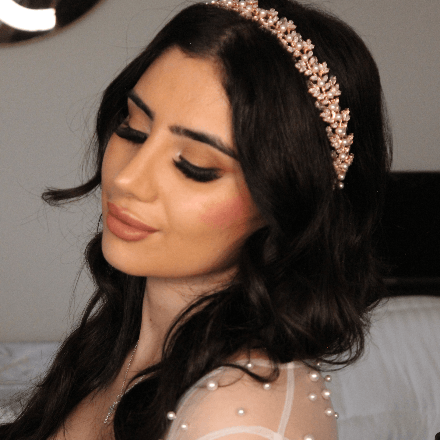 Gemma pearl & crystal rose gold bridal headband