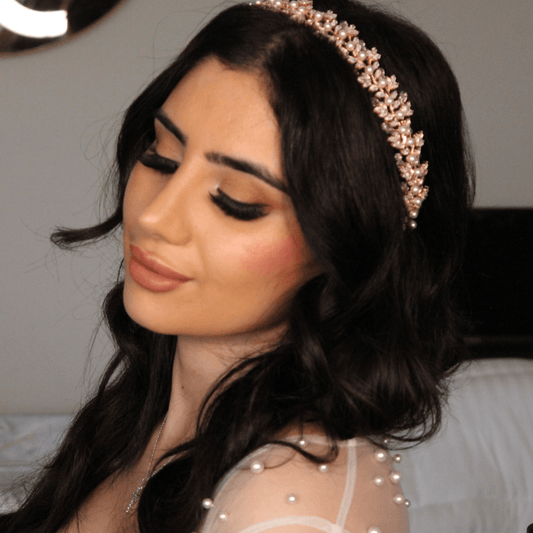 Gemma pearl & crystal rose gold bridal headband