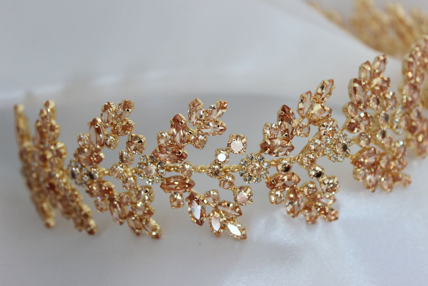 Gold bridal hair headpiece with gold crystals