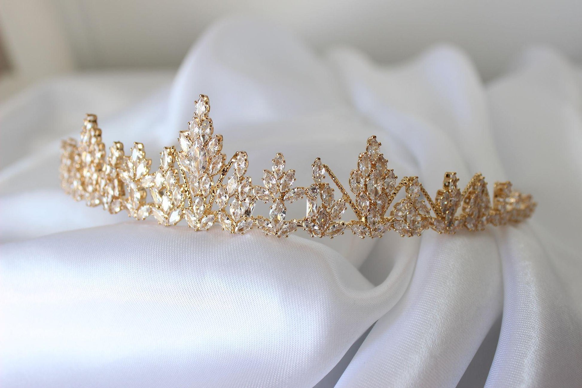 Gold bridal tiara with cz stones
